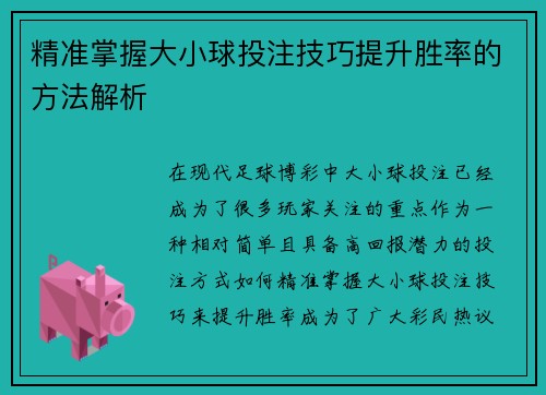 精准掌握大小球投注技巧提升胜率的方法解析